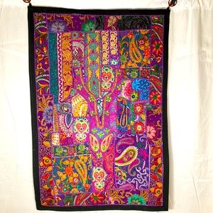 Multi-colored wall hanging Indian Patchwork Jari Tapestry